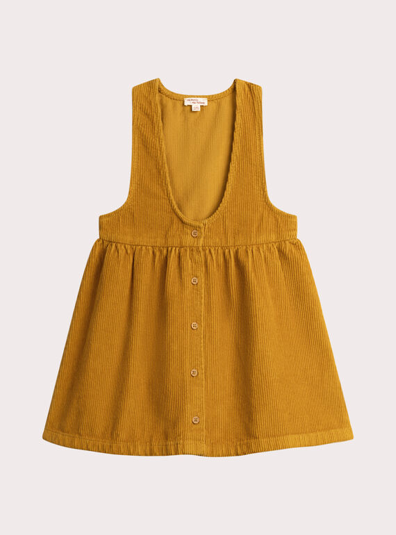 Sleeveless mustard dress with corduroy for girls  VABAROB2 / 24W901Q1ROBB106