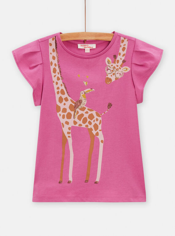 Girl's pink giraffe and toucan T-shirt TACRITI3 / 24S901L2TMC310