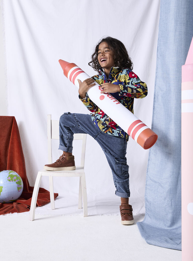 Warm lined navy sweatshirt with jungle print for boys  VOROSWE / 24W902P1SWE705