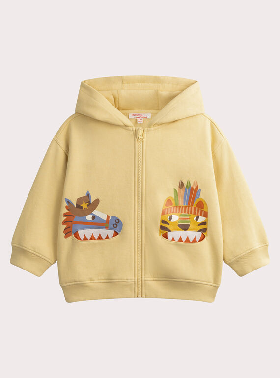 Pale yellow fleece jacket with fun designs on the pockets WOLANGIL2 / 25S90242GILB102