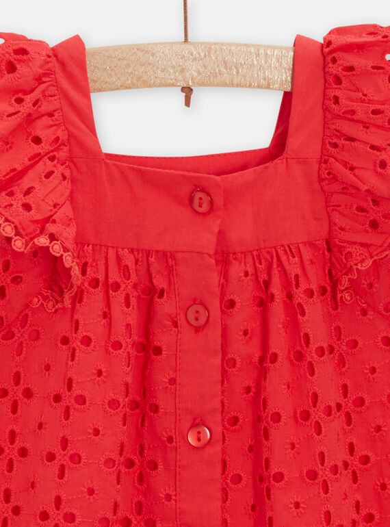 Red embroidered dress for baby girls TICLUROB2 / 24SG09O1ROBF505