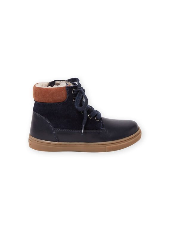 Boys' navy blue lace-up boots MOBASCHARLY / 21XK3682D3F070