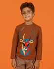 Brown t-shirt with embroidered deer motif child boy MOSAUTEE4 / 21W902P1TML809