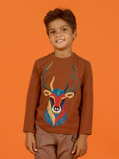 Brown t-shirt with embroidered deer motif child boy MOSAUTEE4 / 21W902P1TML809