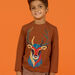 Brown t-shirt with embroidered deer motif child boy