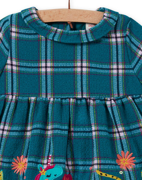 Baby girl's turquoise check and patterned dress MITUROB3 / 21WG09K1ROBC217