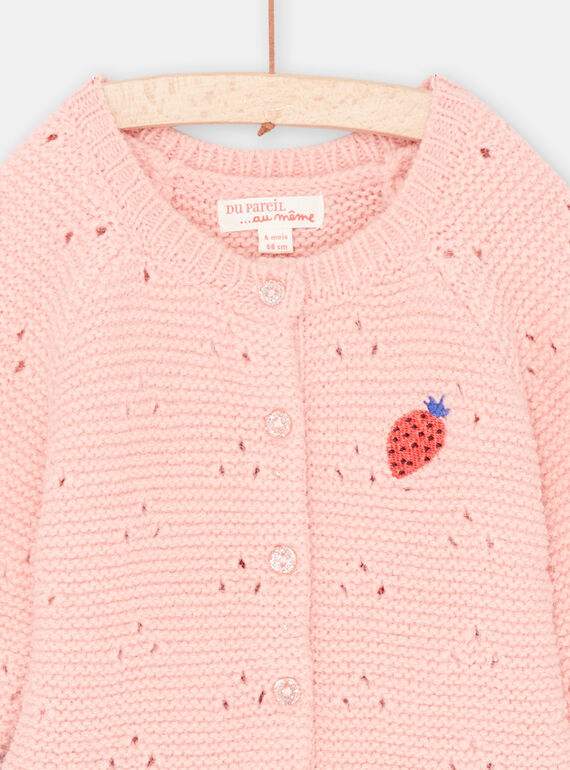 Baby Girl Tea Pink Fancy Stitch Knit Cardigan SIFORCAR1 / 23WG09K1CARD329