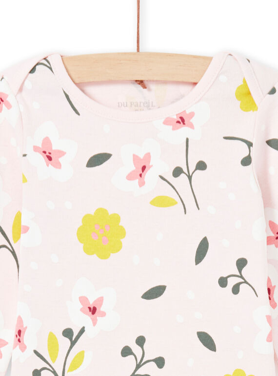 Baby girl pale pink and yellow floral print bodysuit MEFIBODFLE / 21WH13B7BDL301