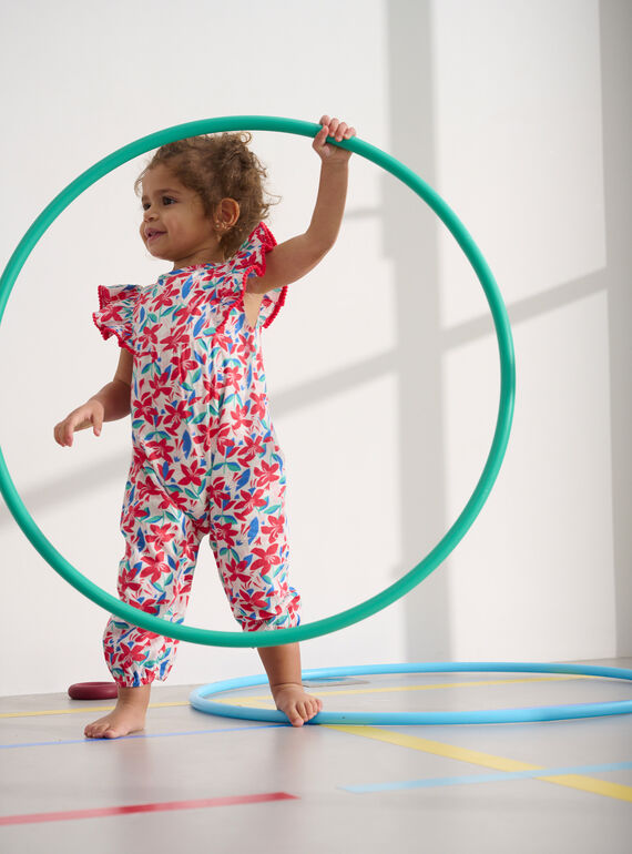 Ecru overalls with floral print for baby girls TICLUSAL / 24SG09O1SAL001