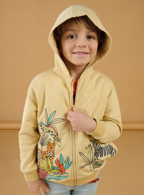 Ecru hooded vest with jungle pattern ROJUNGIL / 23S902U1GILA006