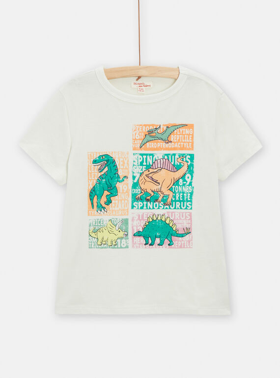 Ecru t-shirt with dinosaur motif for boys TOCOTI2 / 24S902N1TMC002