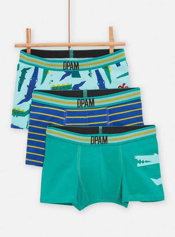 3 green crocodile-print boxer shorts for boys TEGOBOXCRO / 24SH1262BOX201