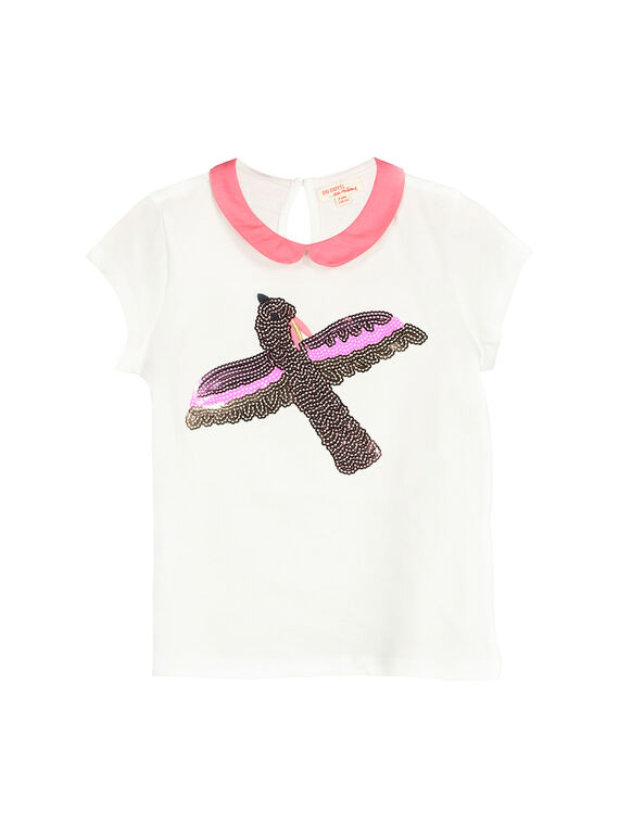 Girls' T-shirt with a Peter Pan collar FAPOBRAS / 19S901C1BRA001