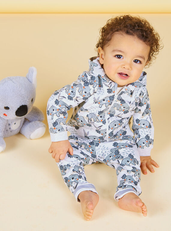 Grey and ecru hoodie with baby boy koala print LUPOEGIL / 21SG10Y1GILA011