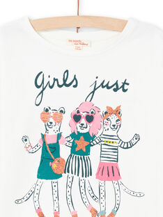 Girl's ecru long sleeve t-shirt with animal print MAKATEE4 / 21W901I3TML001