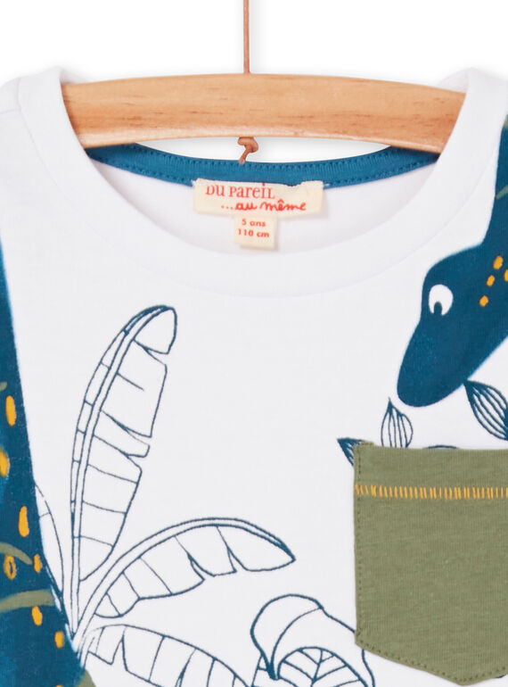 White and blue T-shirt with foliage print for children and boys LOVERTI3 / 21S902Q4TMC000
