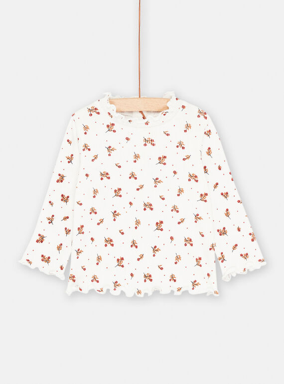 Baby girl ecru under-sweater with ruffled collar SIJOSOUPRIB1 / 23WG09N2SPL001