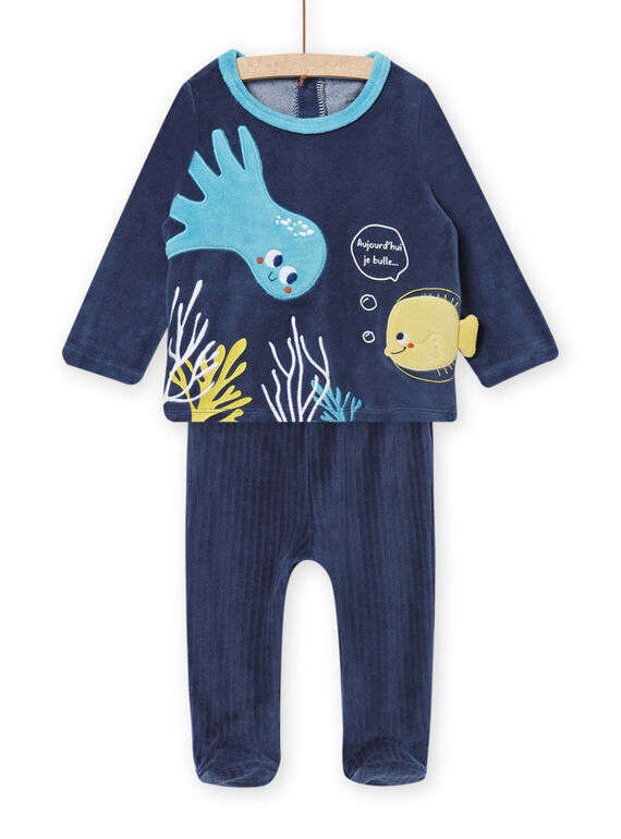 Baby boy's velvet T-shirt and pants set with sea bottom pattern NEGAPYJPOI / 22SH14E1PYJC204