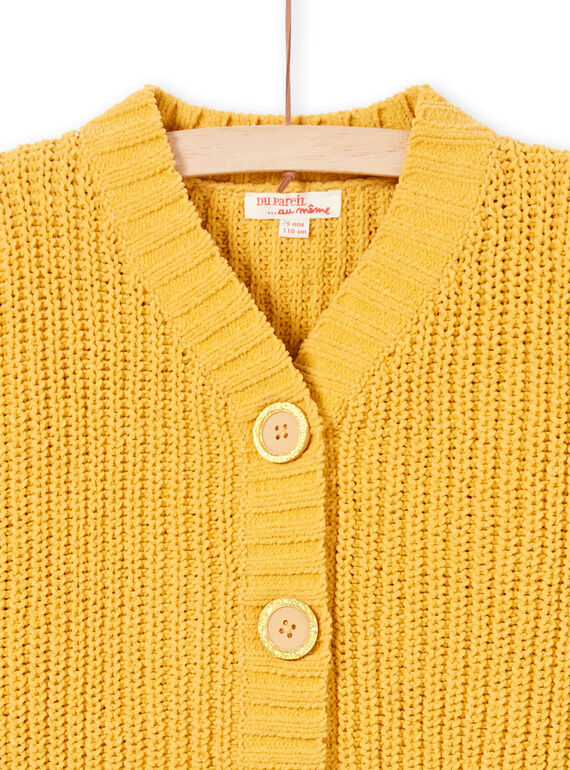Girl's yellow knitted long sleeve cardigan MAMIXCAR1 / 21W901J2CARB106