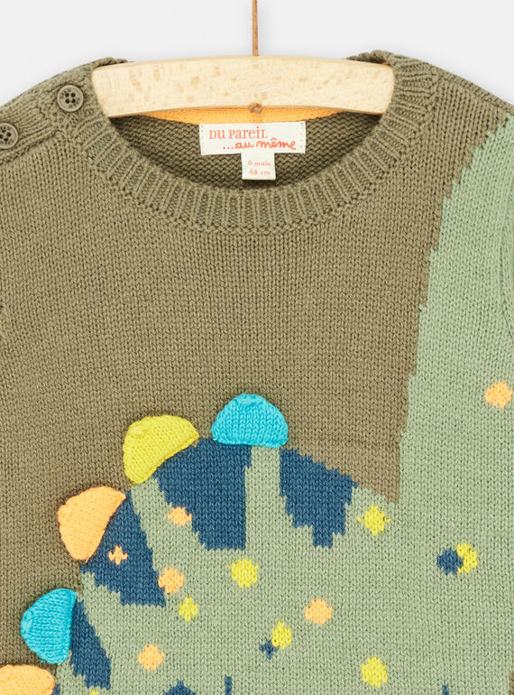 Baby Boy Military Green Dinosaur Animation Sweater SUVERPUL / 23WG10J1PULG631
