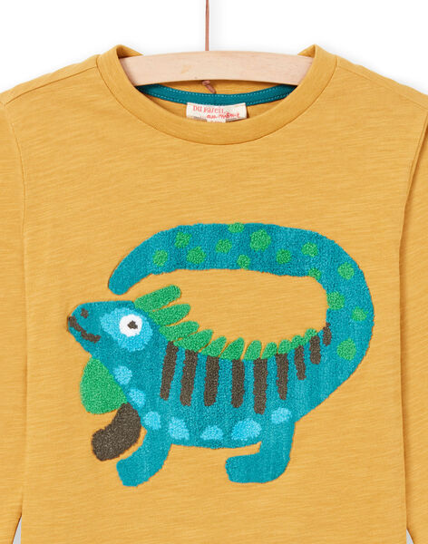 Boy's yellow long sleeve t-shirt with iguana print MOTUTEE2 / 21W902K3TMLB101
