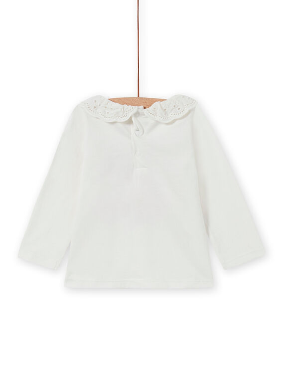 Baby girl's ecru veil collar t-shirt with fancy flower pattern MIPLABRA / 21WG09O1BRA001