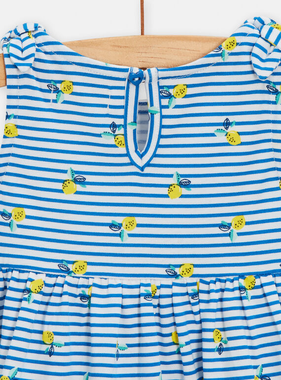 Blue and white dress with stripes and lemon print for baby girls TIPLAROB1 / 24SG09S2ROB000