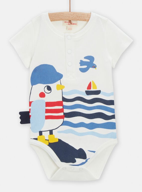 White bodysuit with sea motif for baby boys TUCLUBOD / 24SG10O1BOD001