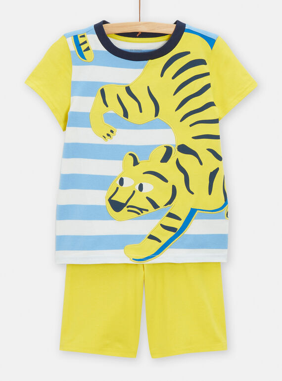 Boy's yellow, blue and ecru pyjamas with tiger motif TEGOPYCRAY / 24SH1254PYJ001