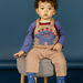 Baby boy's brown and ecru striped twill overalls with dinosaur animation