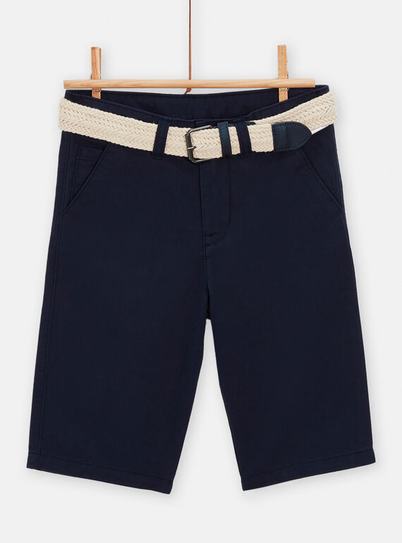 Boys midnight blue bermuda shorts with braided belt TOPOBER2 / 24S902M1BER705