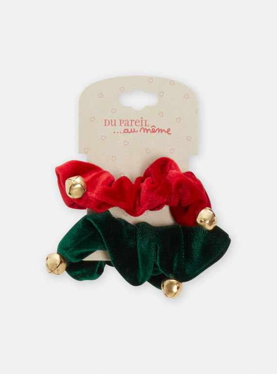 Girls' set of 2 forest green and red scrunchies SYAJOELA12 / 23WI01S2ELAF529