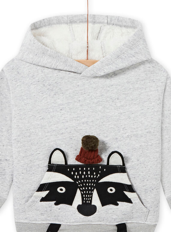 Baby boy grey animal print hoodie MOSAUSWE / 21W902P1SWEJ922