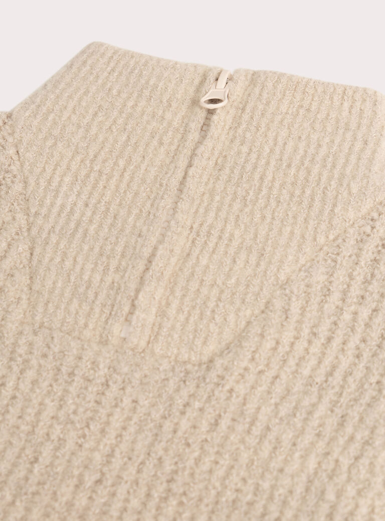 Beige trucker collar sweater for boys  VOBAPUL / 24W902Q1PULA011