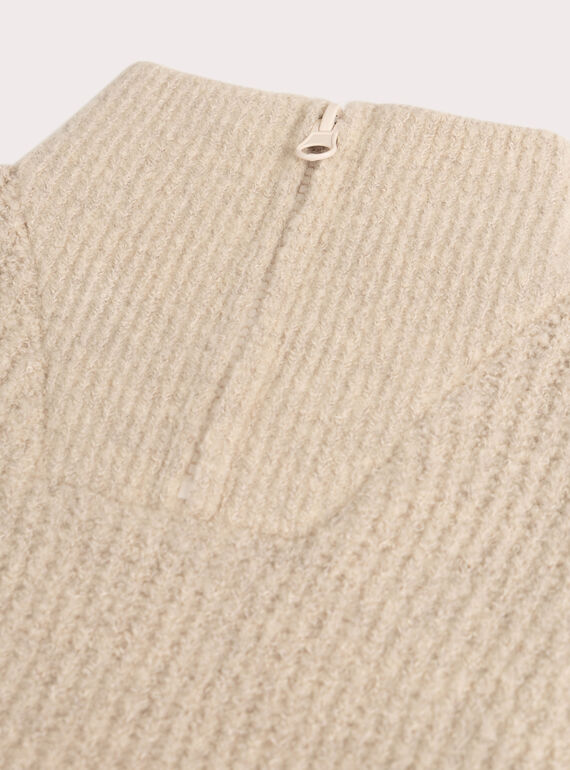 Beige trucker collar sweater for boys  VOBAPUL / 24W902Q1PULA011