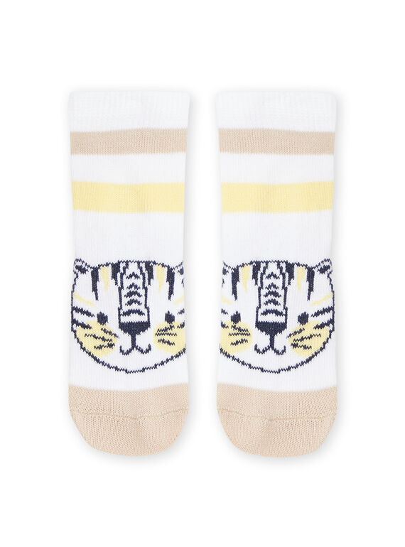 White socks with tiger print and stripes. RYUNEOCHO / 23SI1071SOQ000