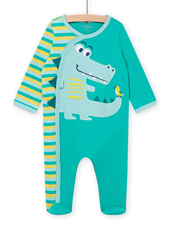 Baby boy crocodile and green stripes onesie NEGAGRECRO / 22SH14G8GRE613