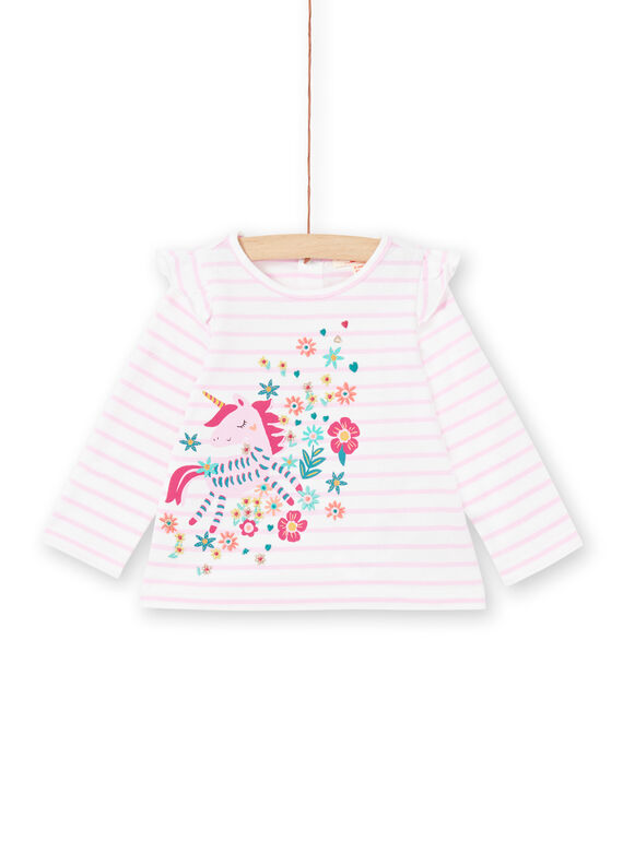 Baby girl lilac striped long sleeve t-shirt with unicorn design MITUTEE1 / 21WG09K1TMLH700
