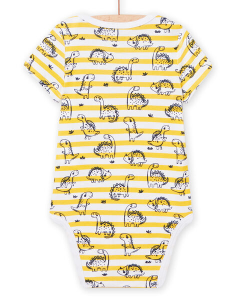 White bodysuit with yellow stripes printed dinosaur baby boy NEGABODINO / 22SH14I8BDL000
