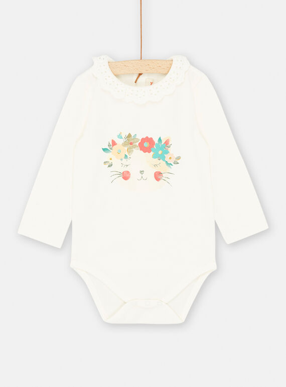 White bodysuit with cat motif SIDUBOD / 23WG09P1BOD001