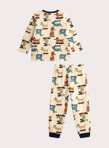 Beige printed pajamas in filled fleece for boys  VEGOPYJANI / 24WH1291PYJ007