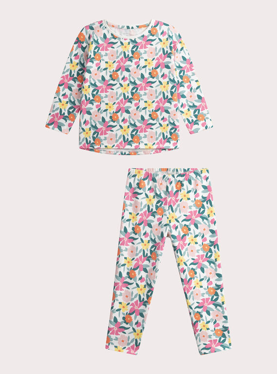 Girls' printed ecru pyjamas WEFAPYJFLO / 25SH1193PYJ001