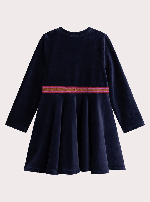 Navy dress in ribed velvet and lurex for girls VAROROB3 / 24W901P1ROB070