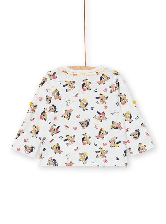 ecru T-shirt with dogs print and fancy cotton baby boy LUNOTUN / 21SG10L3TML001