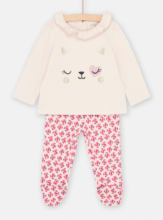 Girl's light pink cat pyjamas SEFIPYJCHA / 23WH1341PYJD322