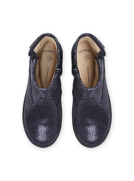 Navy blue leather booties child girl MABOOTMATERN / 21XK3551D0D070