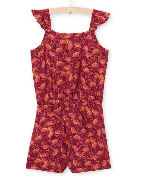 Girl's burgundy and orange jumpsuit with foliage print LATERCOMBI / 21S901V1CBL719