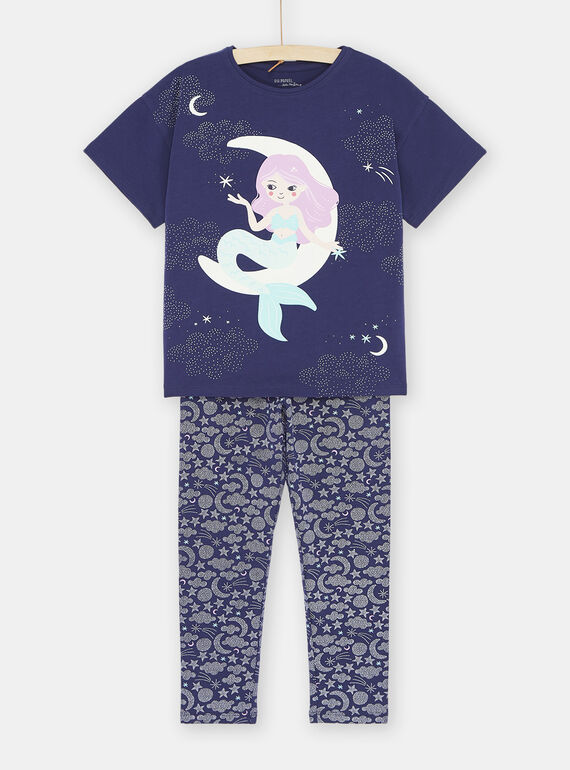 Girl's blue pyjamas with mermaid on the moon motif SEFAPYJMOO / 23WH1131PYJ703