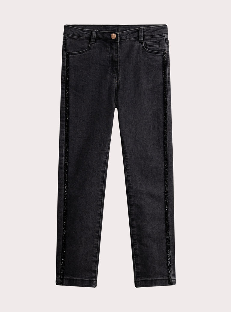 Black denim jeans with shiny details for girls  VAKOJEAN / 24W90131JEAK003