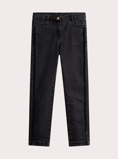 Black denim jeans with shiny details for girls  VAKOJEAN / 24W90131JEAK003